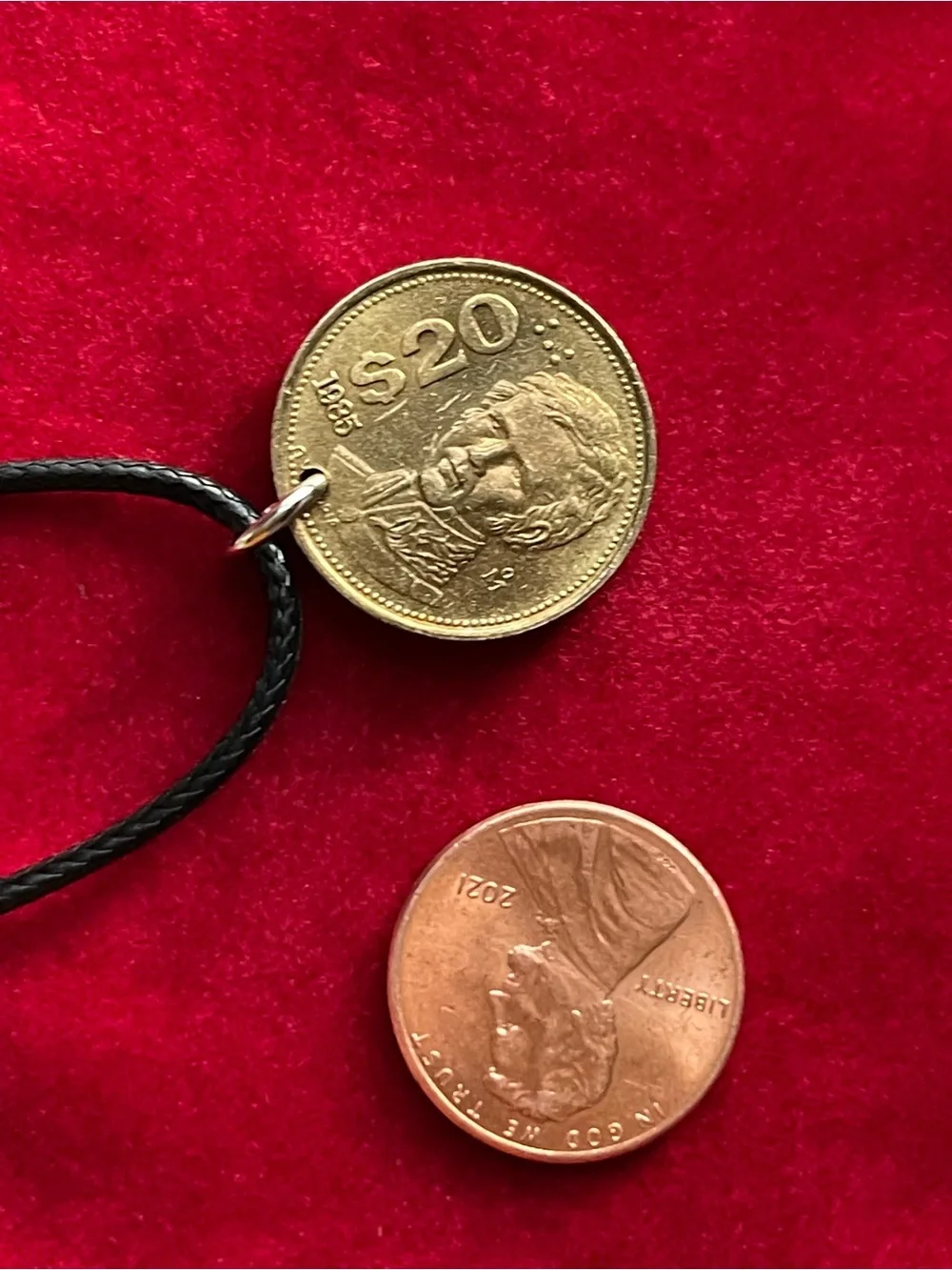 Mexican Coin Pendant on Black Cord necklace - Picture 3 of 3